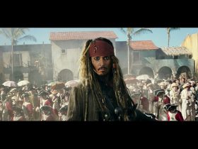 "PIRATES OF THE CARIBBEAN: DEAD MEN TELL NO TALES"..The villainous Captain Salazar (Javier Bardem) pursues Jack Sparrow (Johnny Depp) as he searches for the trident used by Poseidon..Ph: Film Frame..©Disney Enterprises, Inc. All Rights Reserved.