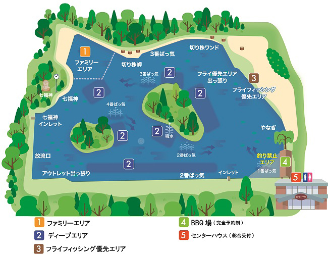 東京サマーランドに2023年5月上旬まで都内最大級のポンド型スポーツフィッシングエリア「FISH UP 秋川湖」が登場！秋川丘陵の恵まれた自然の中、大型の魚との駆け引きを楽しめます。小さな子どもや初心者が楽しめる「ファミリーエリア」も登場！