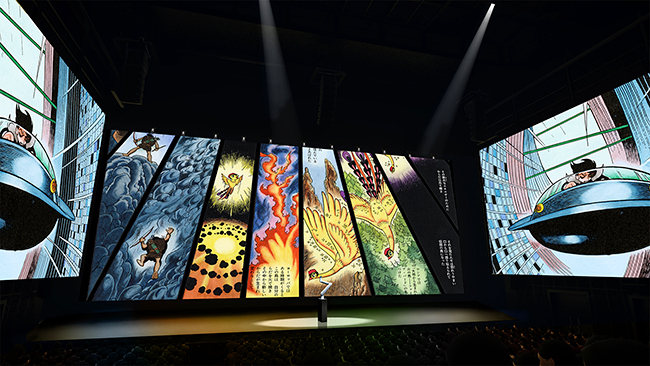 『マンガローグ:火の鳥』が上演されるBox1000の巨大LEDスクリーン